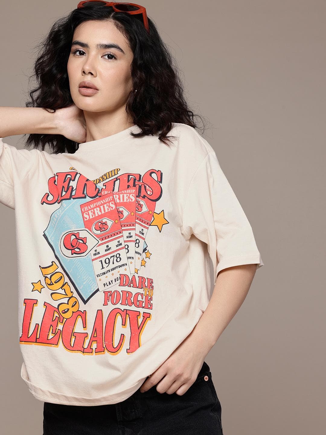 The Roadster Life Co. Oversized Fit Graphic Printed Pure Cotton T-shirt