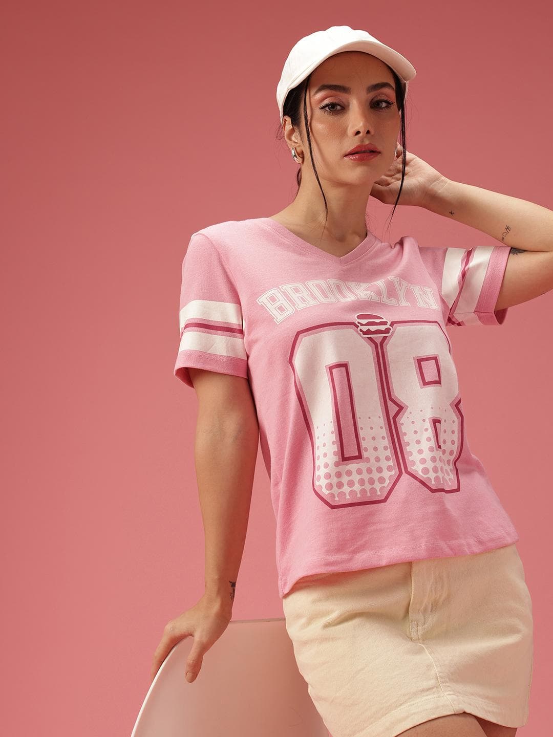DressBerry Typography Printed V-Neck T-shirt