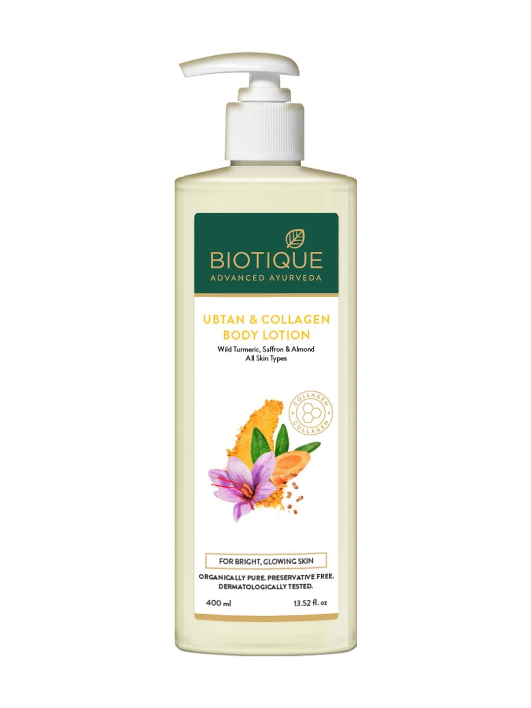 Biotique Ubtan & Collagen Body Lotion With Saffron & Almond - 400ml