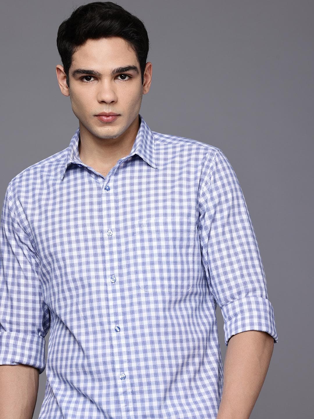 Raymond Pure Cotton Slim Fit Checked Casual Shirt