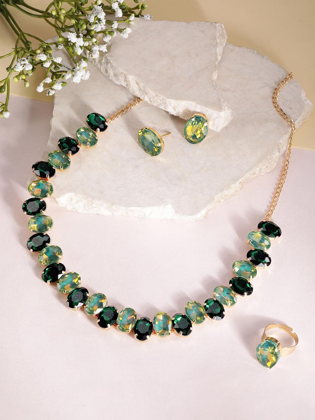 Buy MANSIYAORANGE 18K Gold Plated Crystal AD Gemstone Studded Jewellery Set - - Accessories for Women
