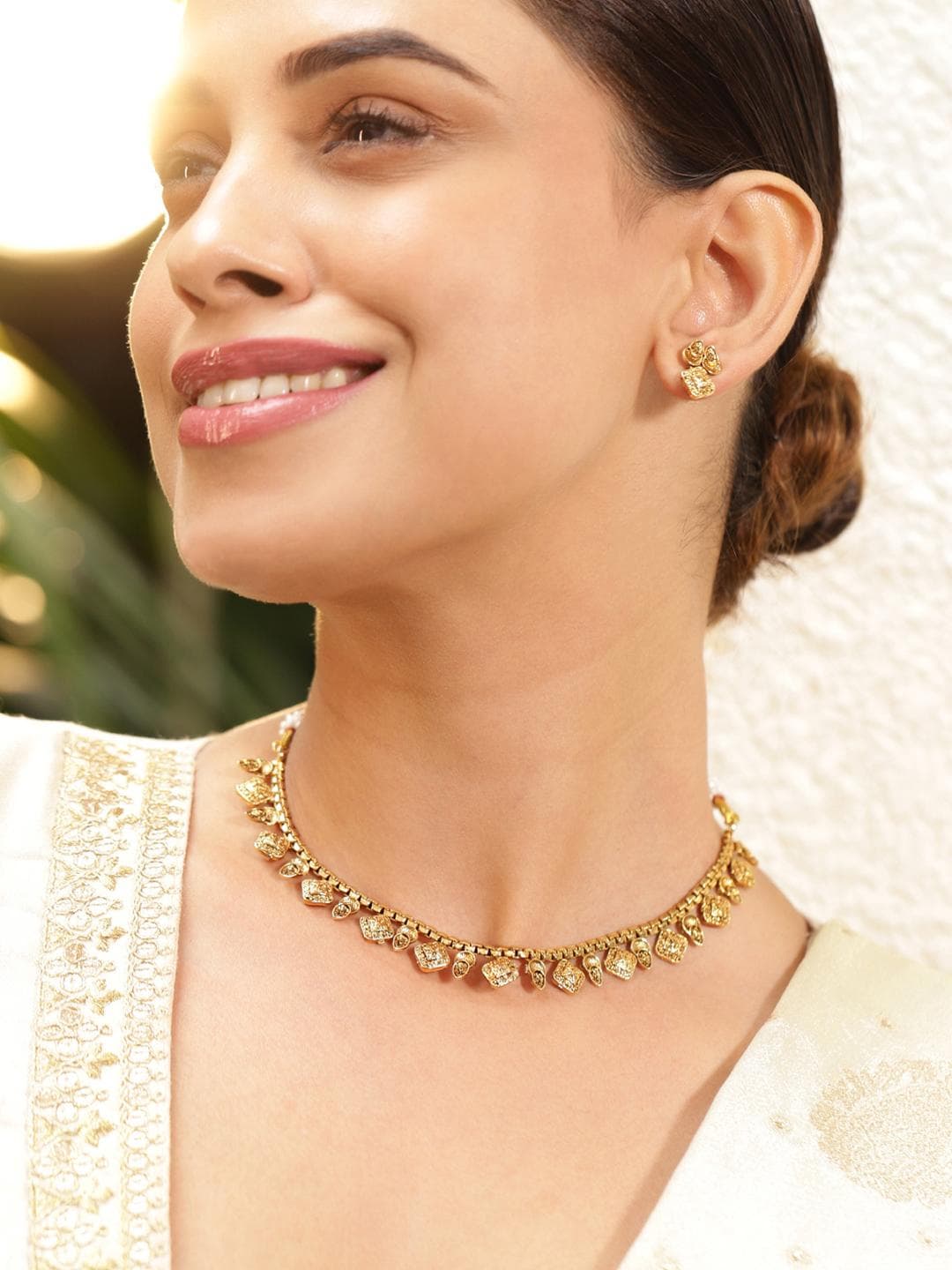 Rubans Women 18k Gold-Plated Square & Paisley Design Jewellery Set