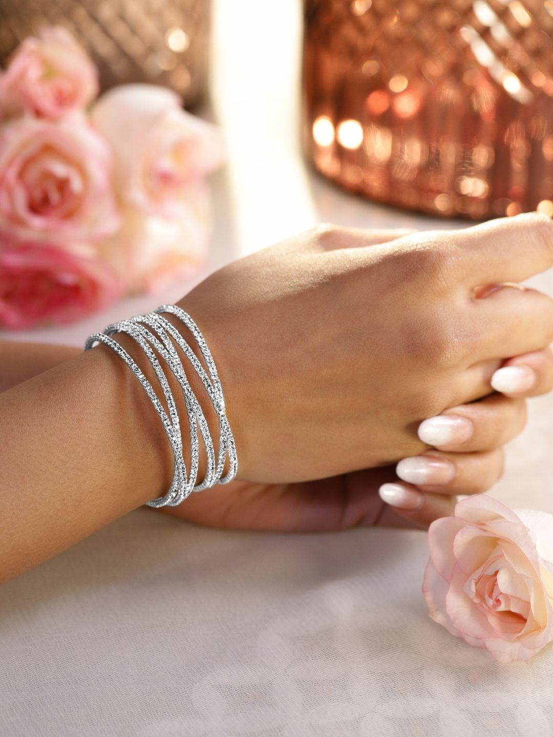 Buy Rubans Rhodium Plated Crystals Stone Studded Cuff Bracelet - - Accessories for Women