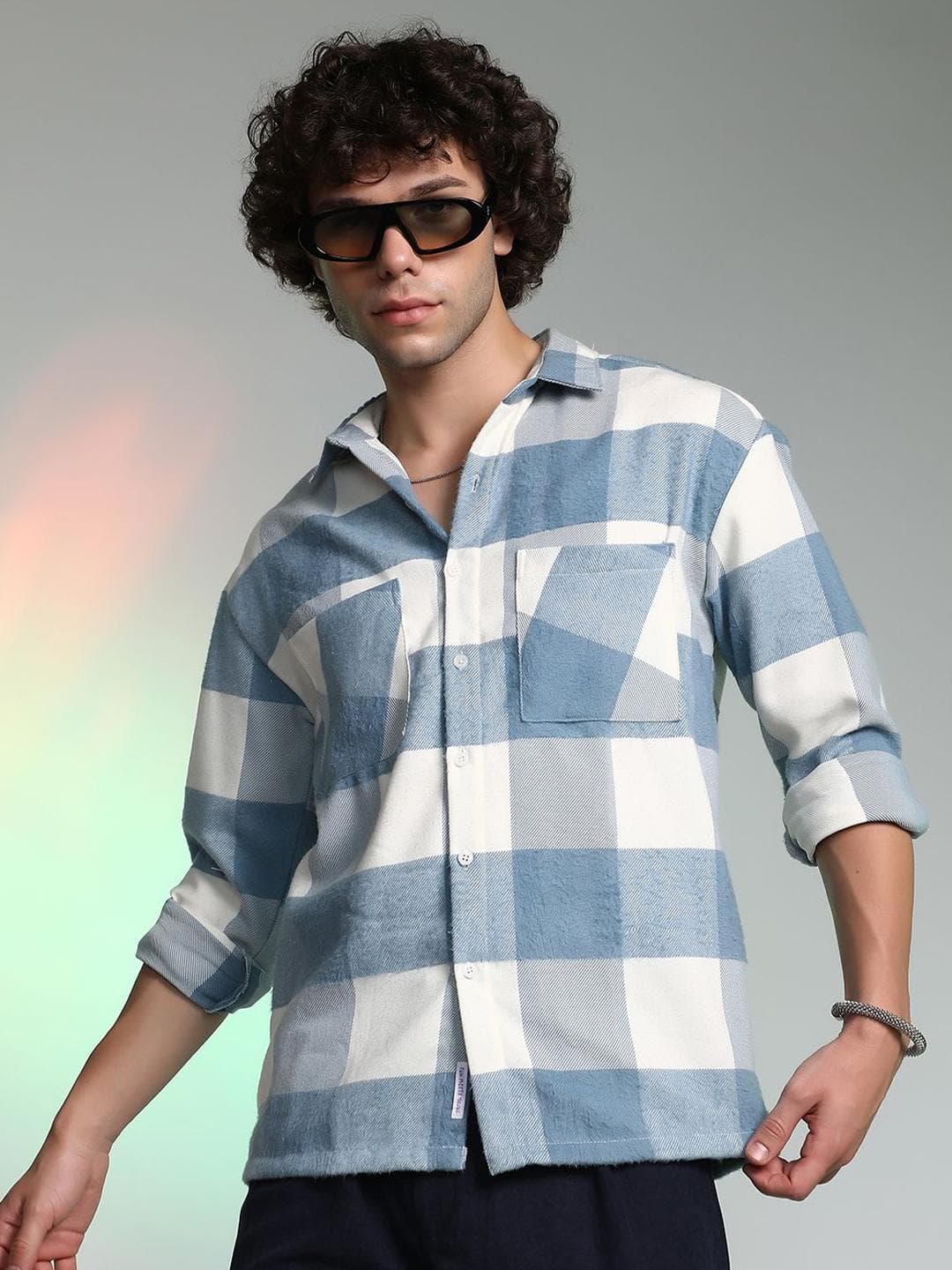 CAHOOT Men Comfort Relaxed Fit Spread Collar Checked Cotton Casual Shirt