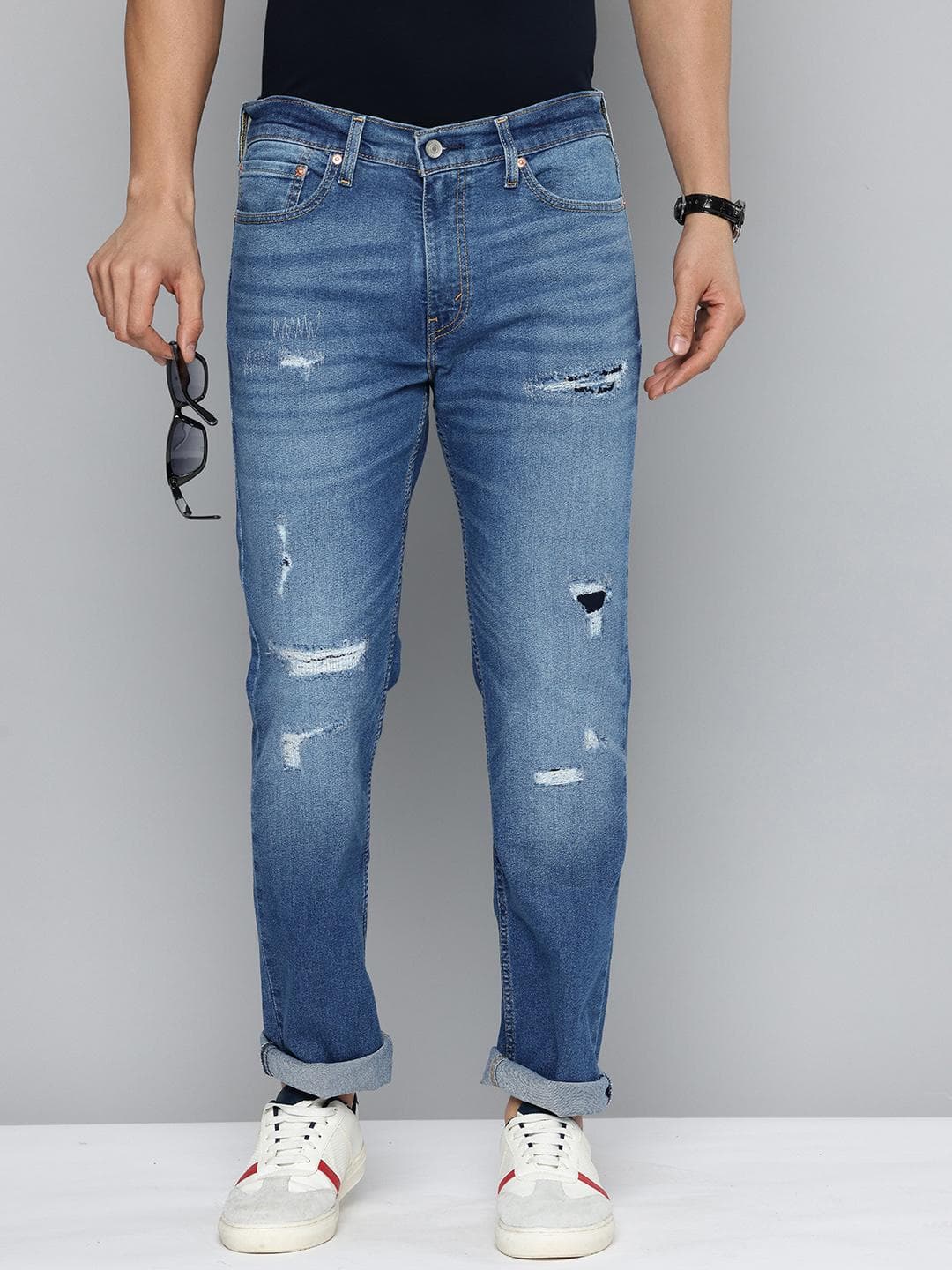 Levis Men 511 Slim Fit Highly Distressed Light Fade Stretchable Jeans