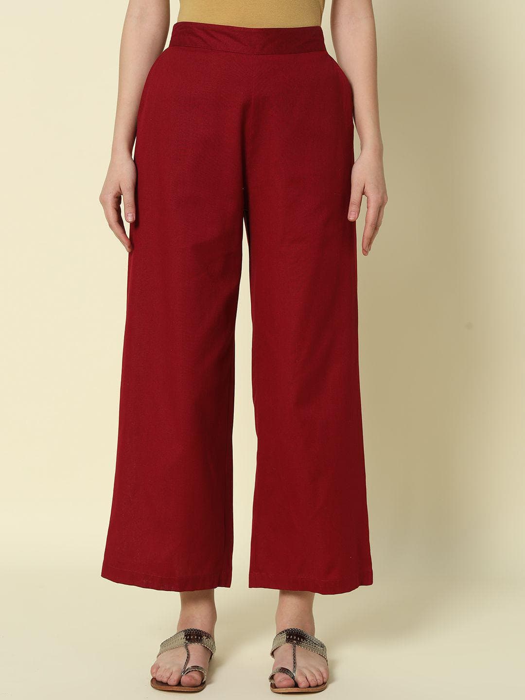 FIORRA Women Cotton Straight Chambray Palazzos