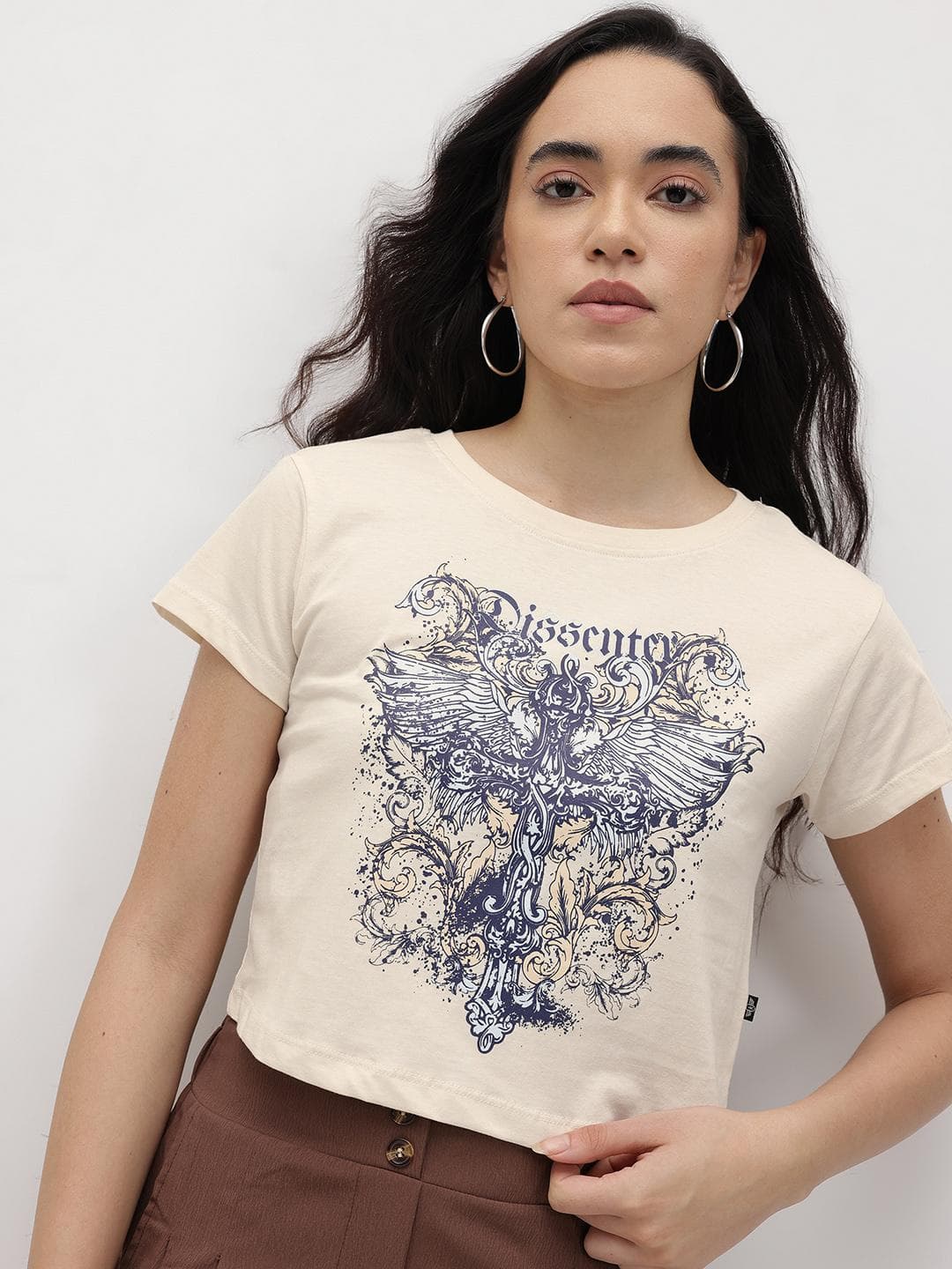 The Roadster Life Co. Typography Printed Pure Cotton Crop T-shirt