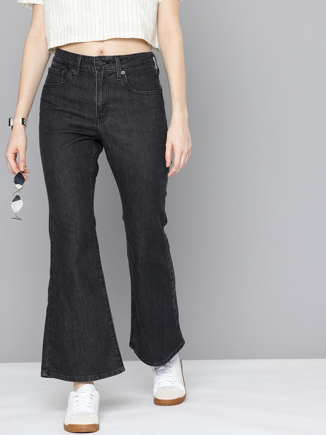 Levis Women's 726 Black Flared Fit High Rise Jeans