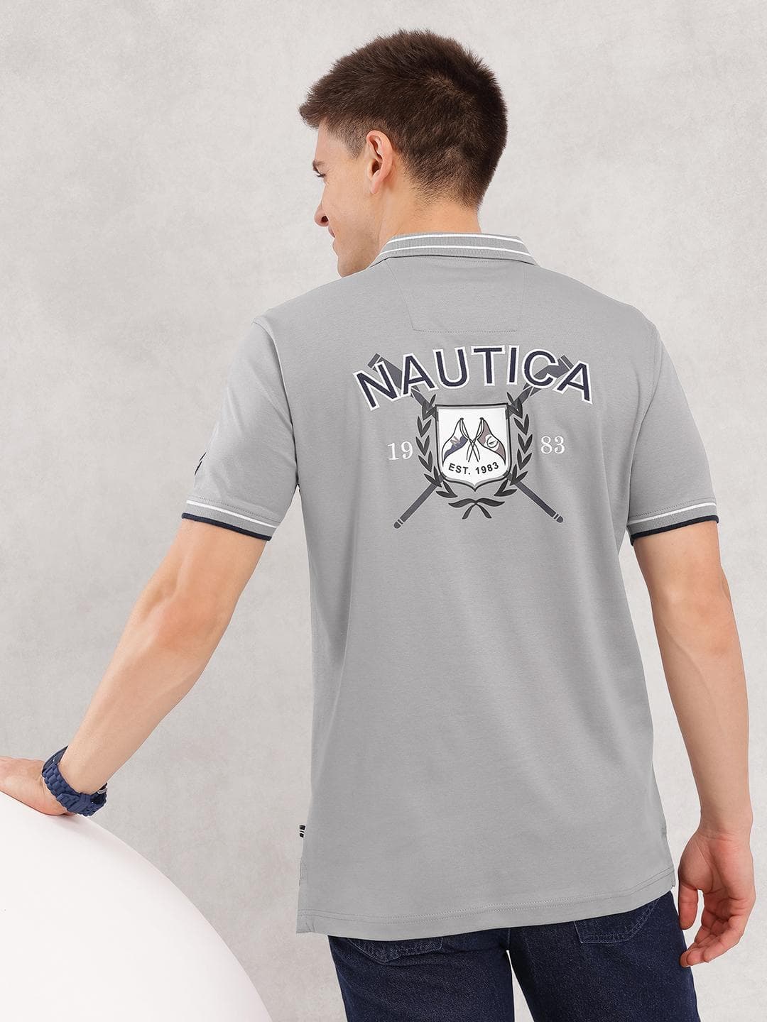 Nautica Brand Logo Print Pure Cotton Applique Detail Polo Collar T-shirt