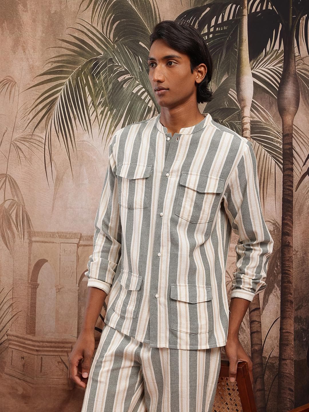 Sangria Men Variegated Striped Pure Cotton Co-Ords