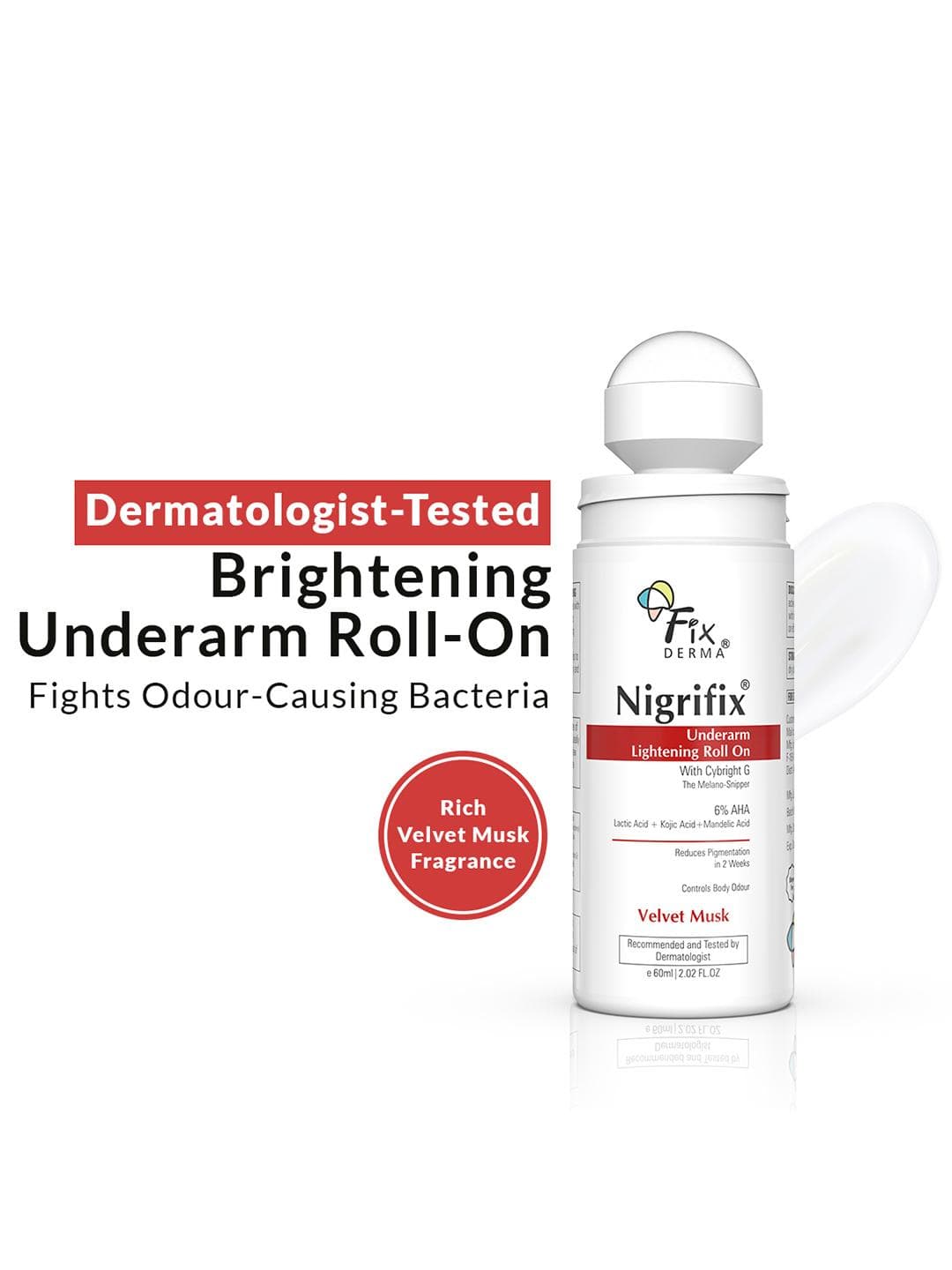 Buy FIXDERMA Nigrifix Underarm Lightening Roll On With 6% AHA & Kojic Acid 60ml Velvet Musk - - Personal Care for Unisex