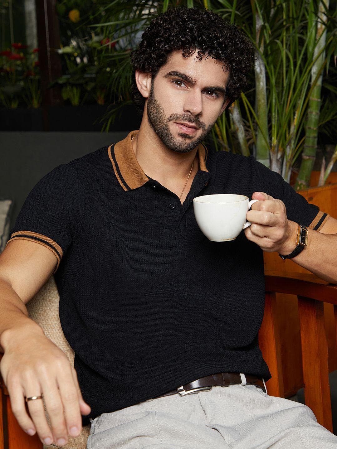 CAHOOT Men Solid Polo Collar Cotton T-shirt