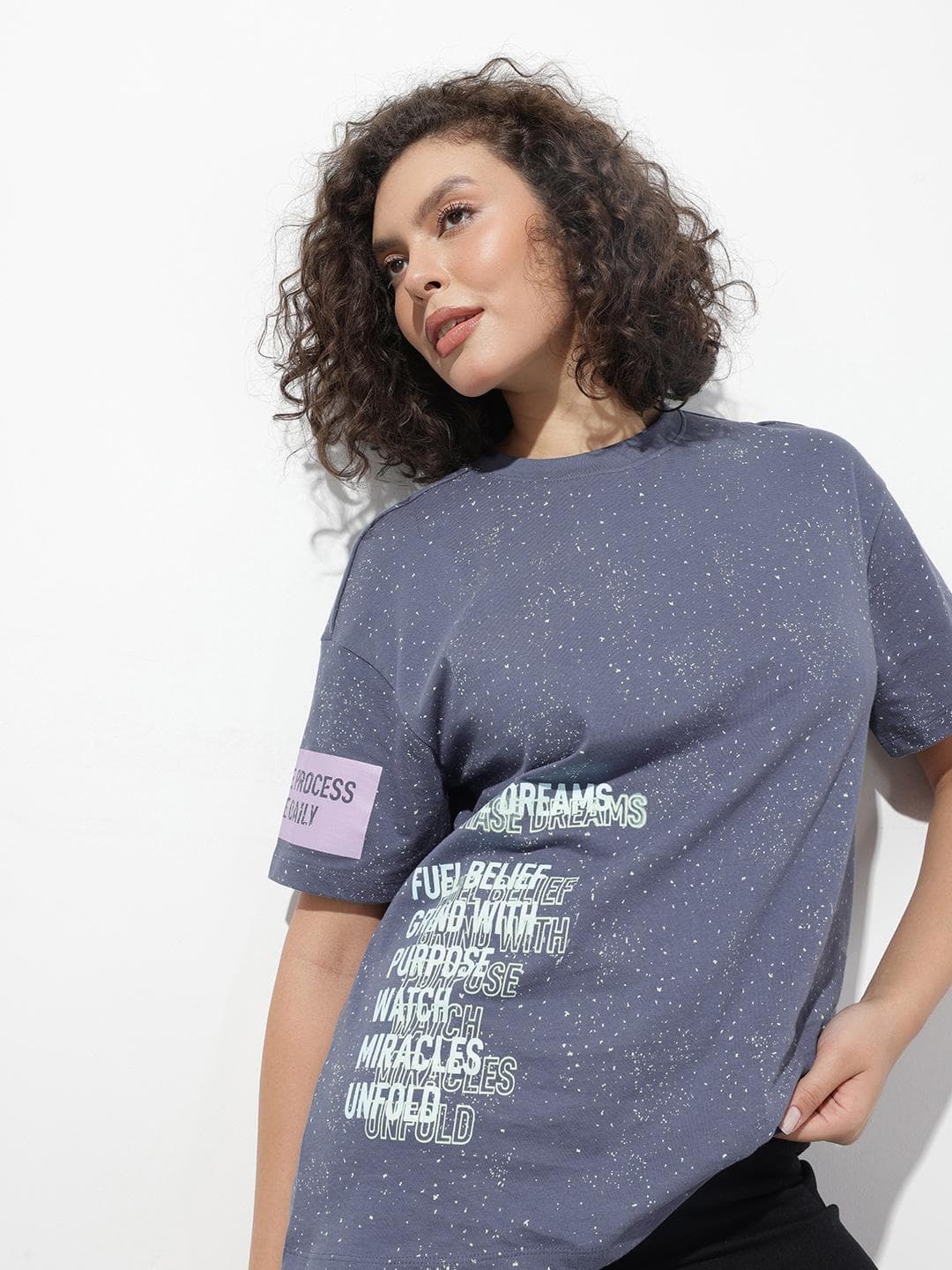 The Roadster Life Co. Typography Printed Washed Effect Pure Cotton Oversized T-shirt