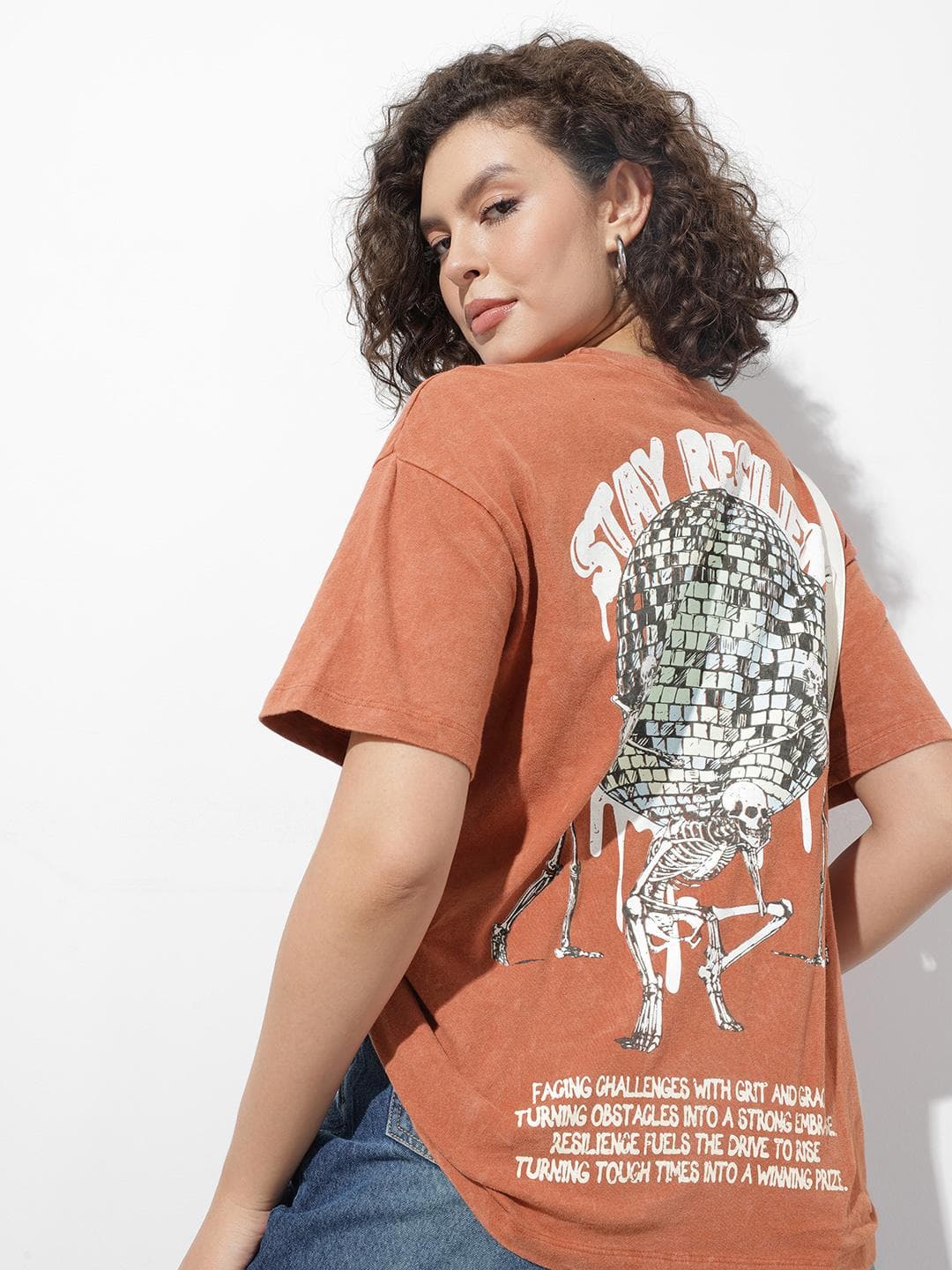 The Roadster Life Co. Graphic Printed Washed Effect Pure Cotton Oversized T-shirt