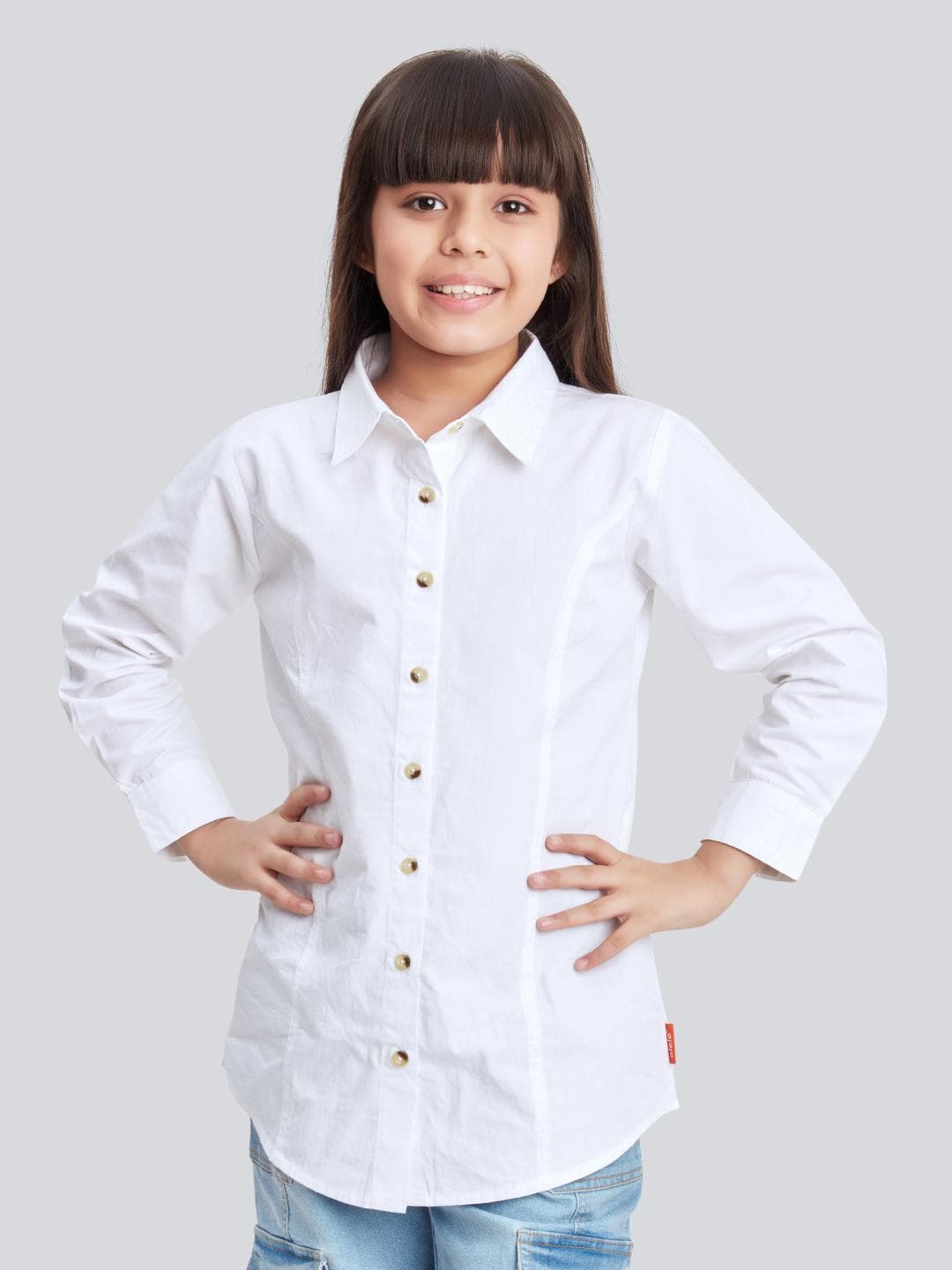 Olele Girls Bright White Pure Cotton Button Down Shirt