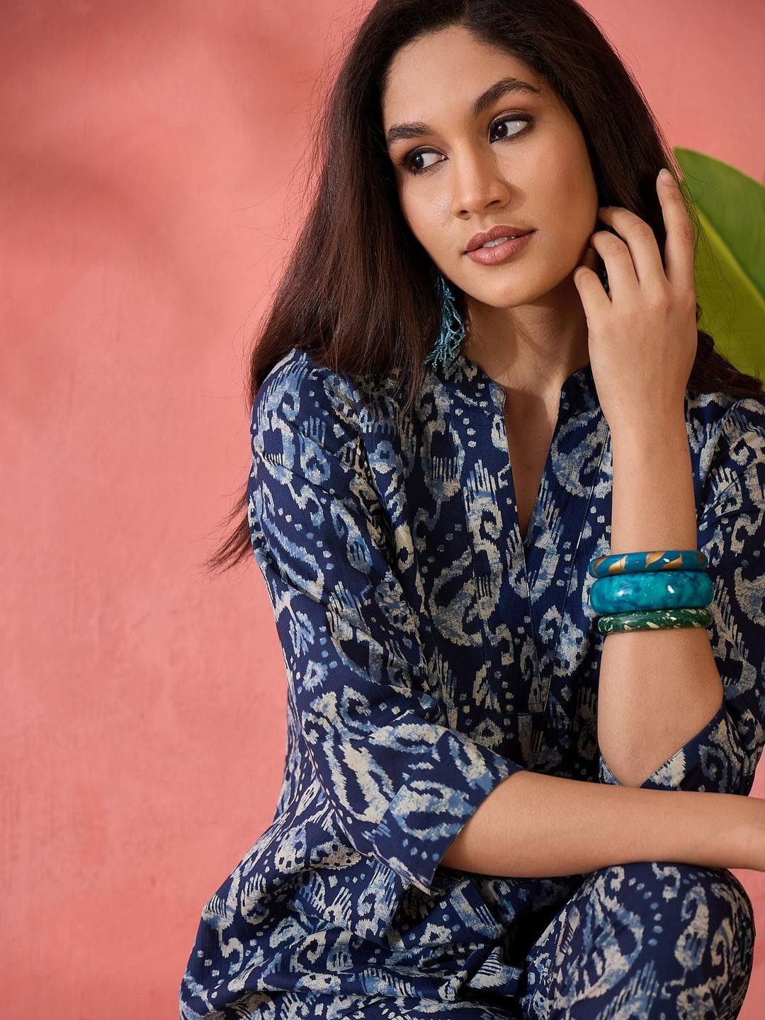 Buy Sangria Ikkat Printed Pure Cotton Tunic & Trouser Co Ord Set - - Apparel for Women