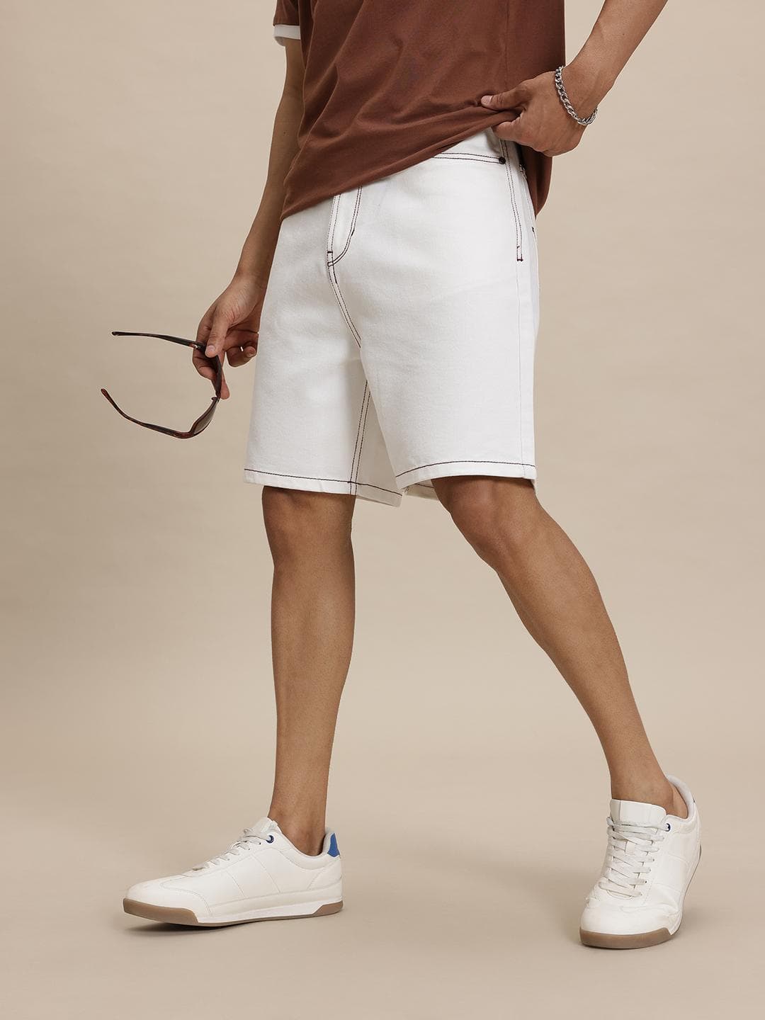 The Roadster Life Co. Men Skater Fit Contrast Stitch Denim Shorts