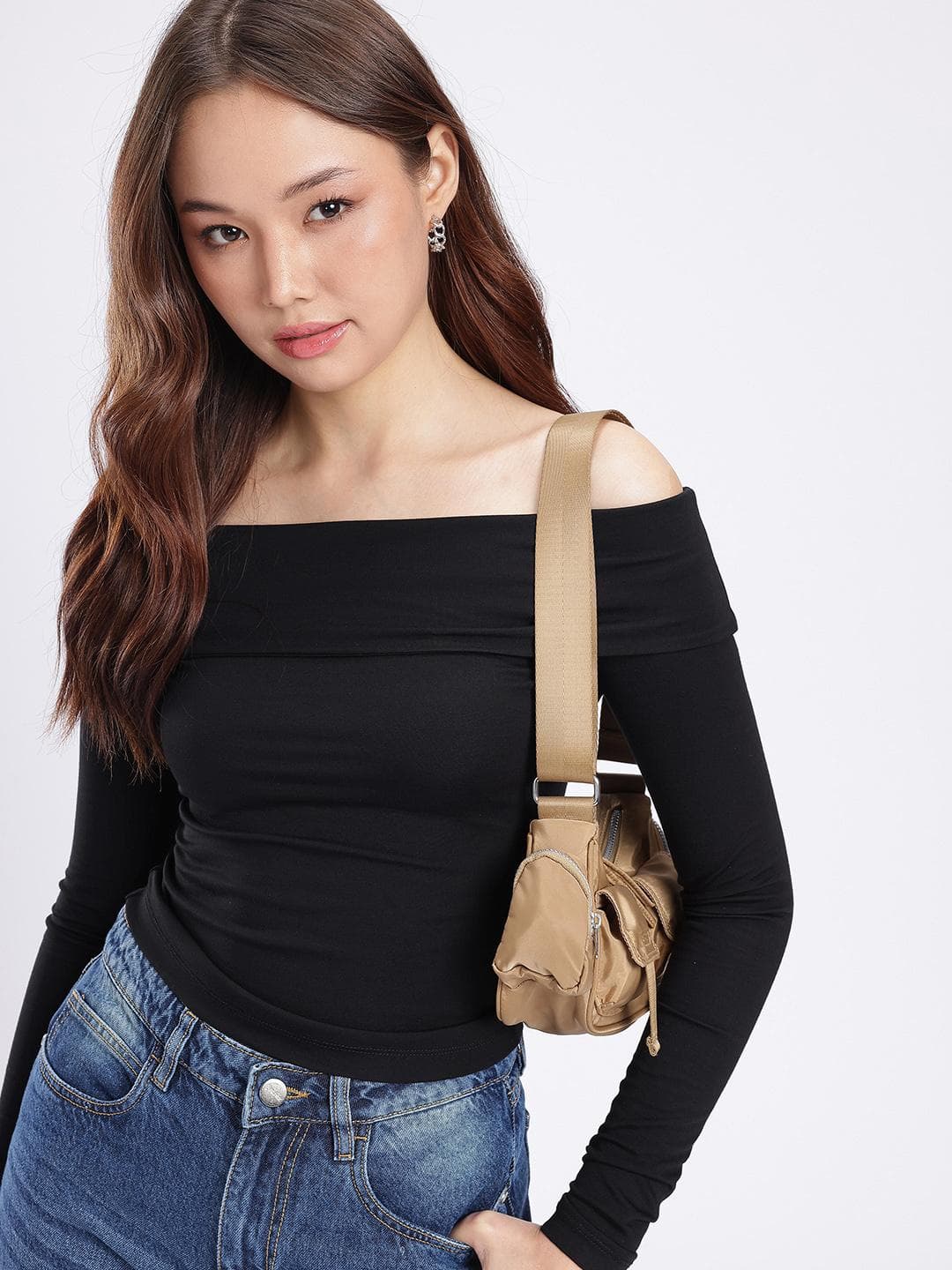 glitchez Gathers Detail Off-Shoulder Fitted Top