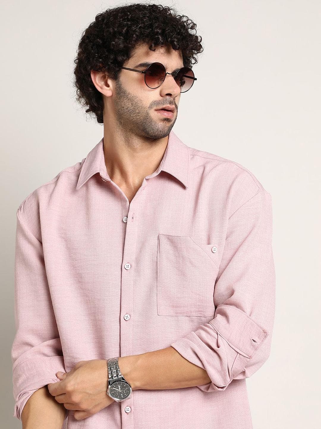 CAHOOT Men Comfort Relaxed Fit Spread Collar Solid Cotton Casual Shirt