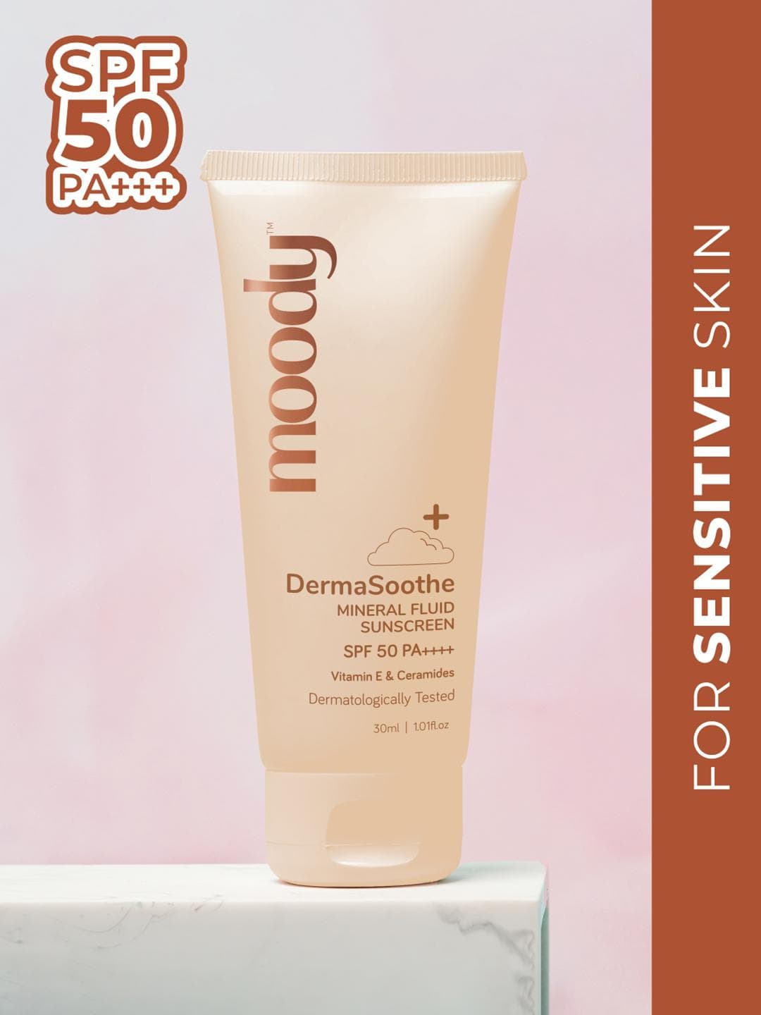 MOODY Spf 50 PA++++ Dermasoothe Mineral Fluid Sunscreen With Ceramides & Rice- 30 ml