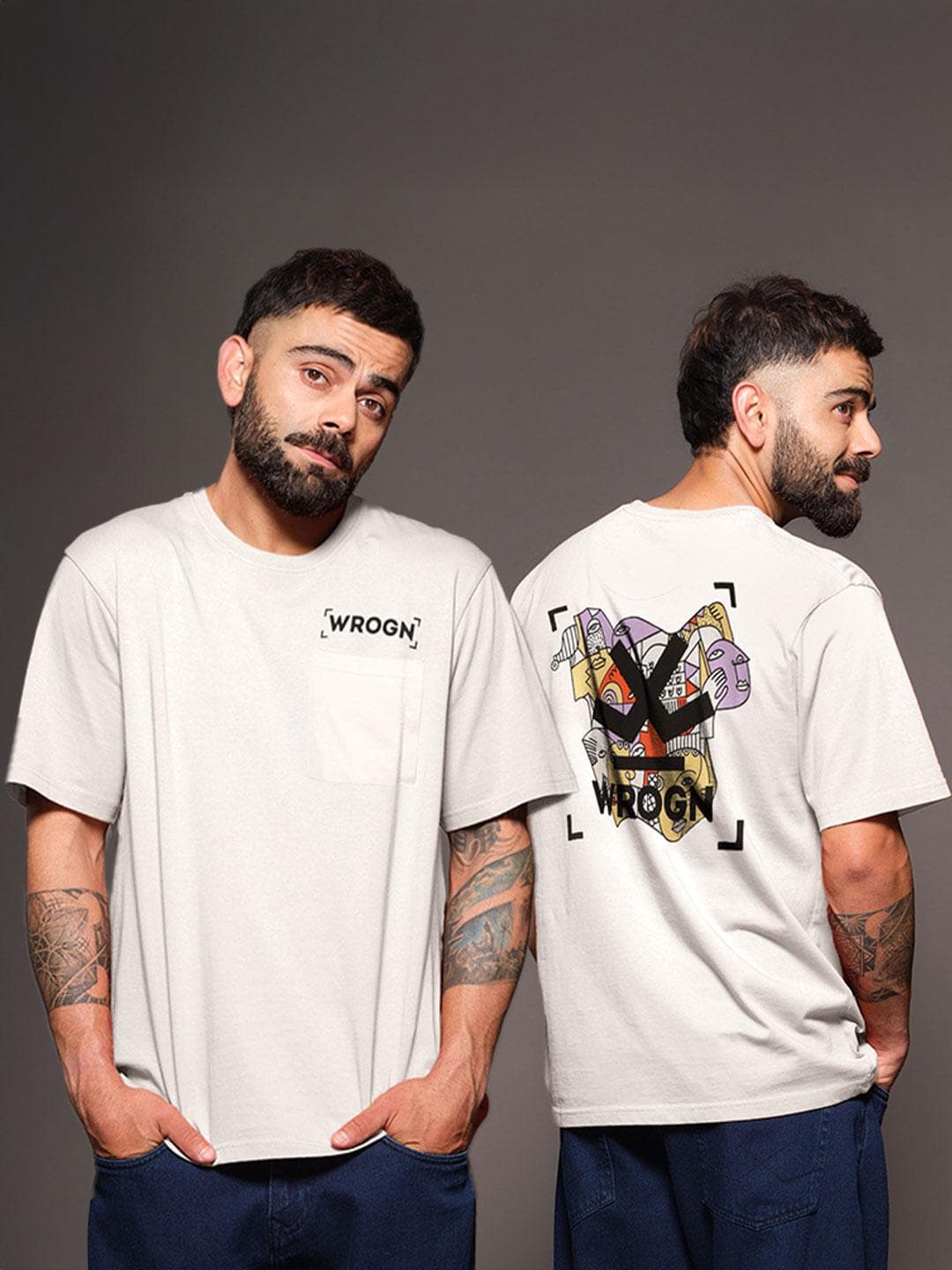 WROGN Men Graphic Printed Round Neck Cotton Oversized T-shirt