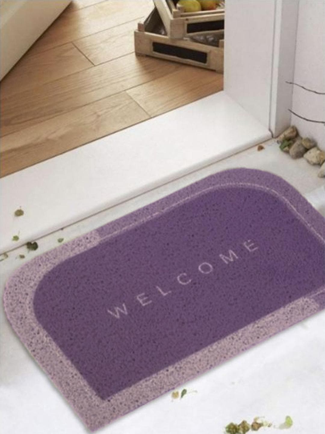 Buy Status Lavender And Purple Welcome Printed Anti Skid Noodle Doormat 75 CM X 40 CM - - Home for Unisex