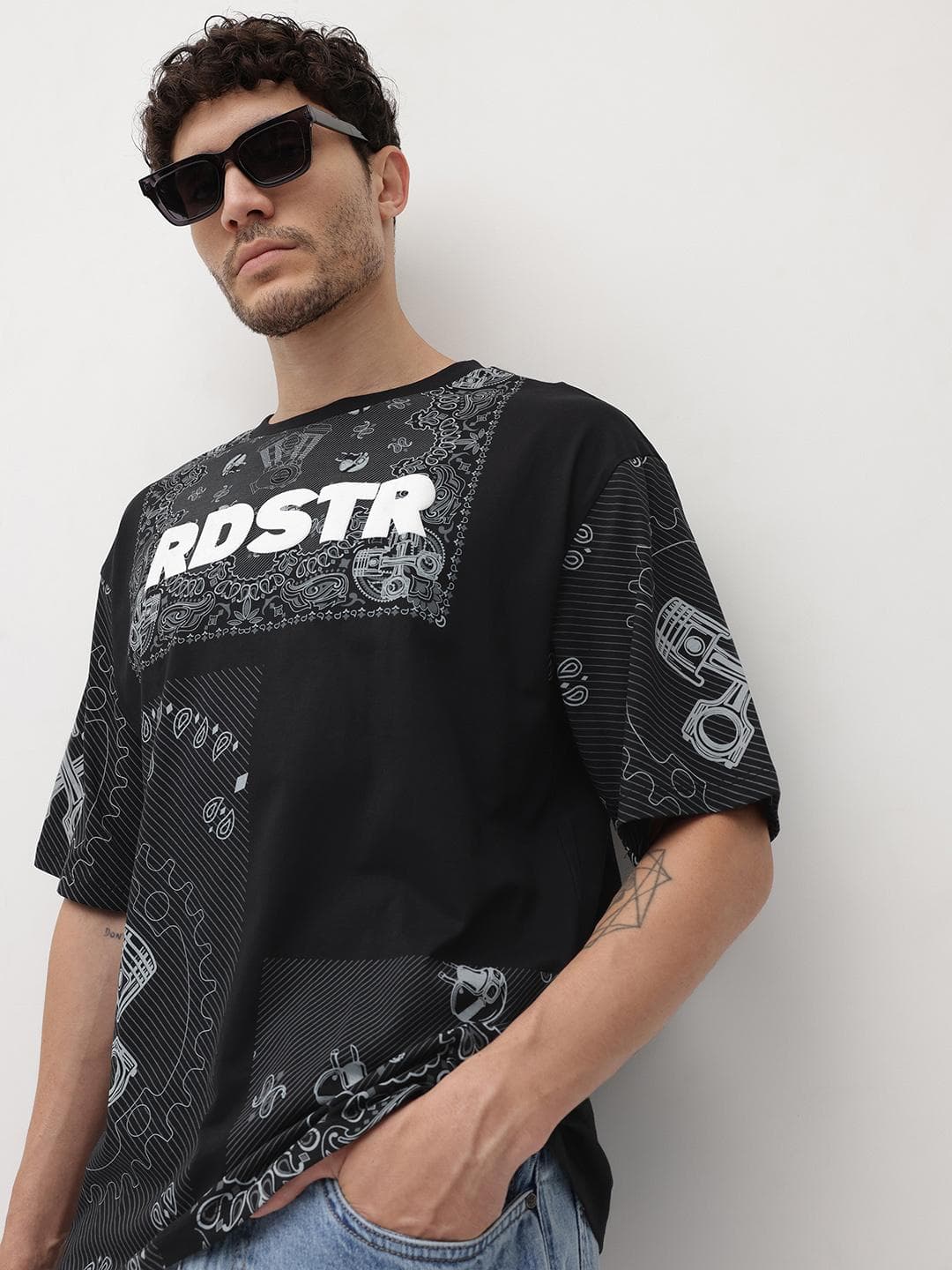 The Roadster Life Co. Printed Pure Cotton Relaxed Fit T-shirt