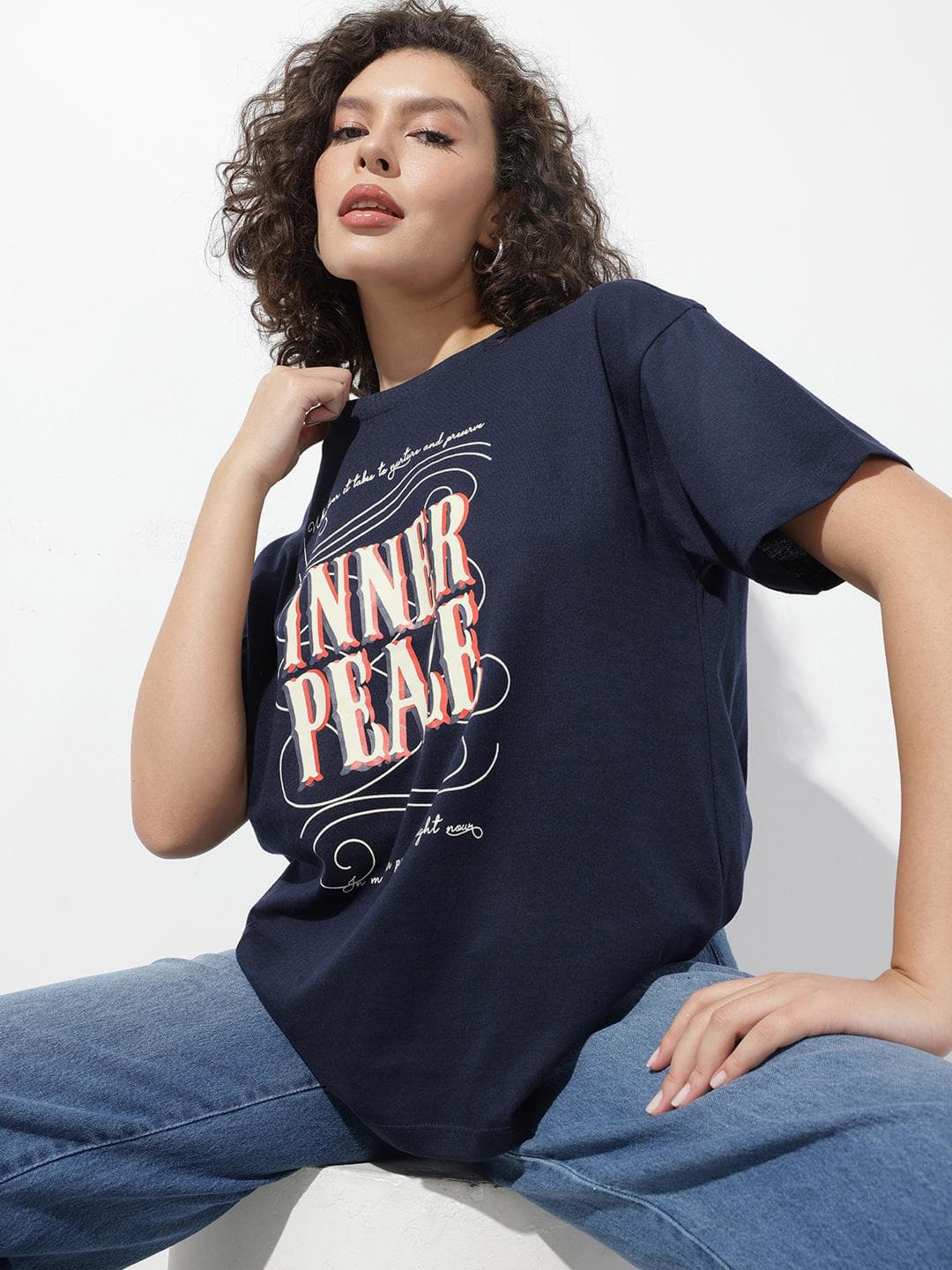 The Roadster Life Co. Typography Printed Drop-Shoulder Sleeves Oversized T-shirt