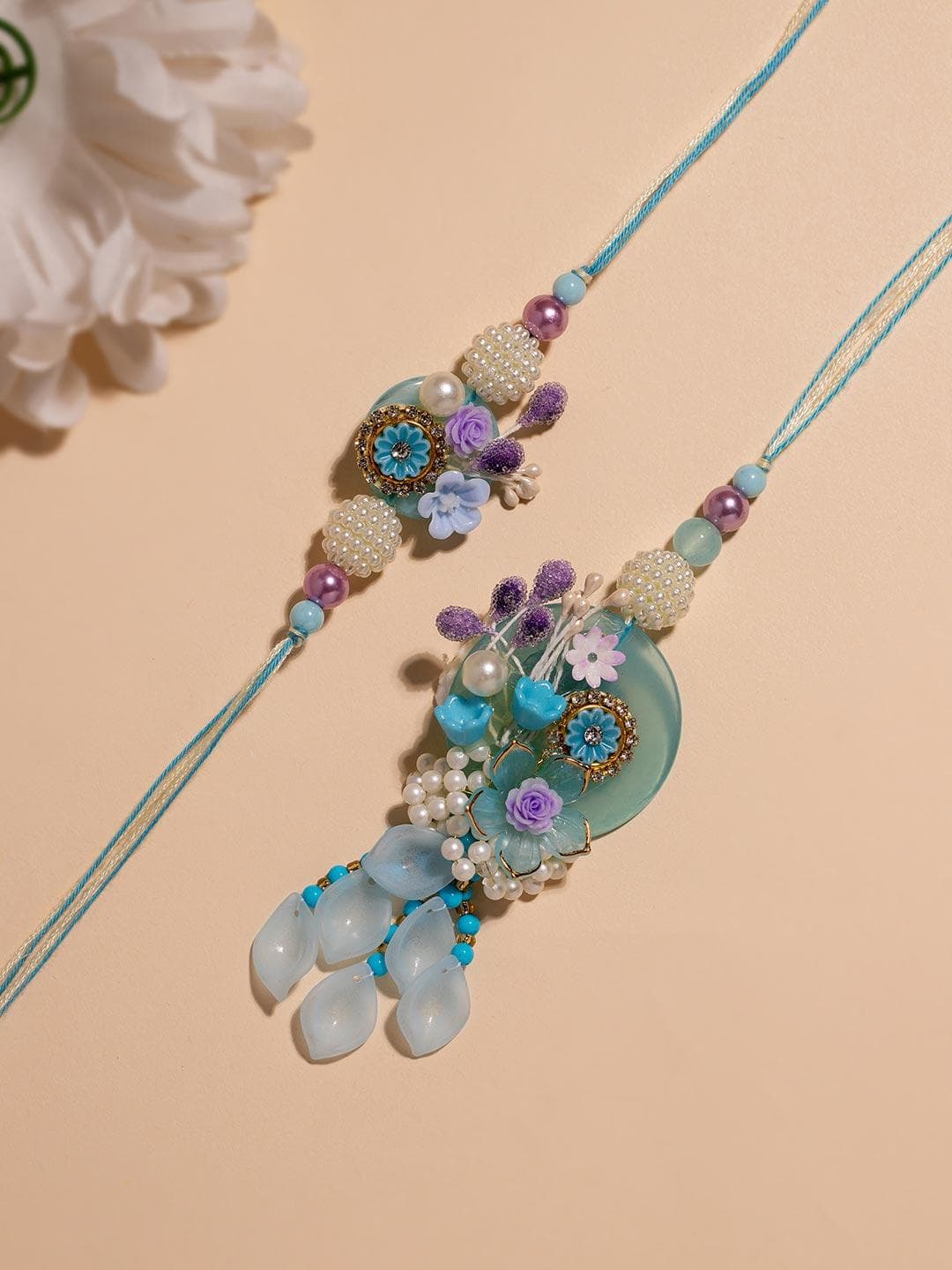 Designer Forever Floral Bhaiya Bhabhi Rakhi Set
