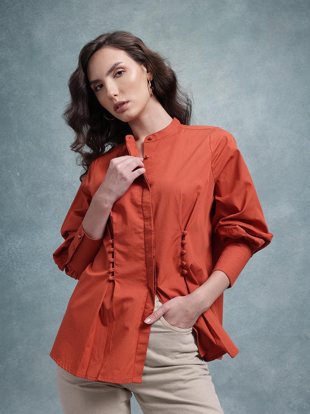 The Roadster Lifestyle Co. Solid Band Collar Shirt
