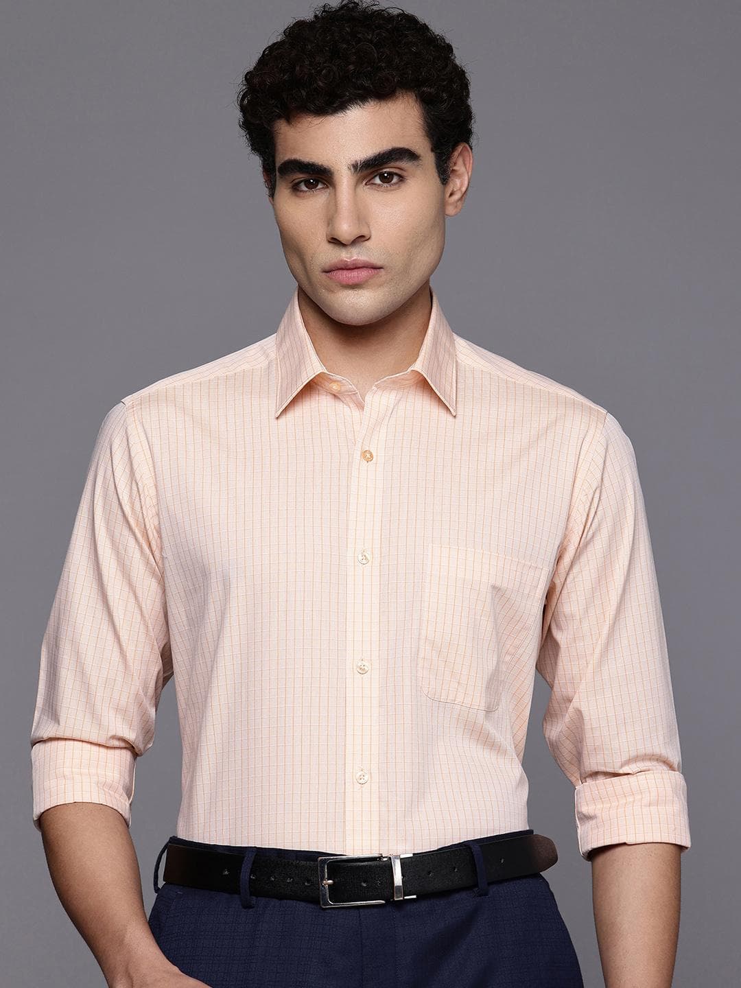 Raymond Pure Cotton Slim Fit Checked Formal Shirt