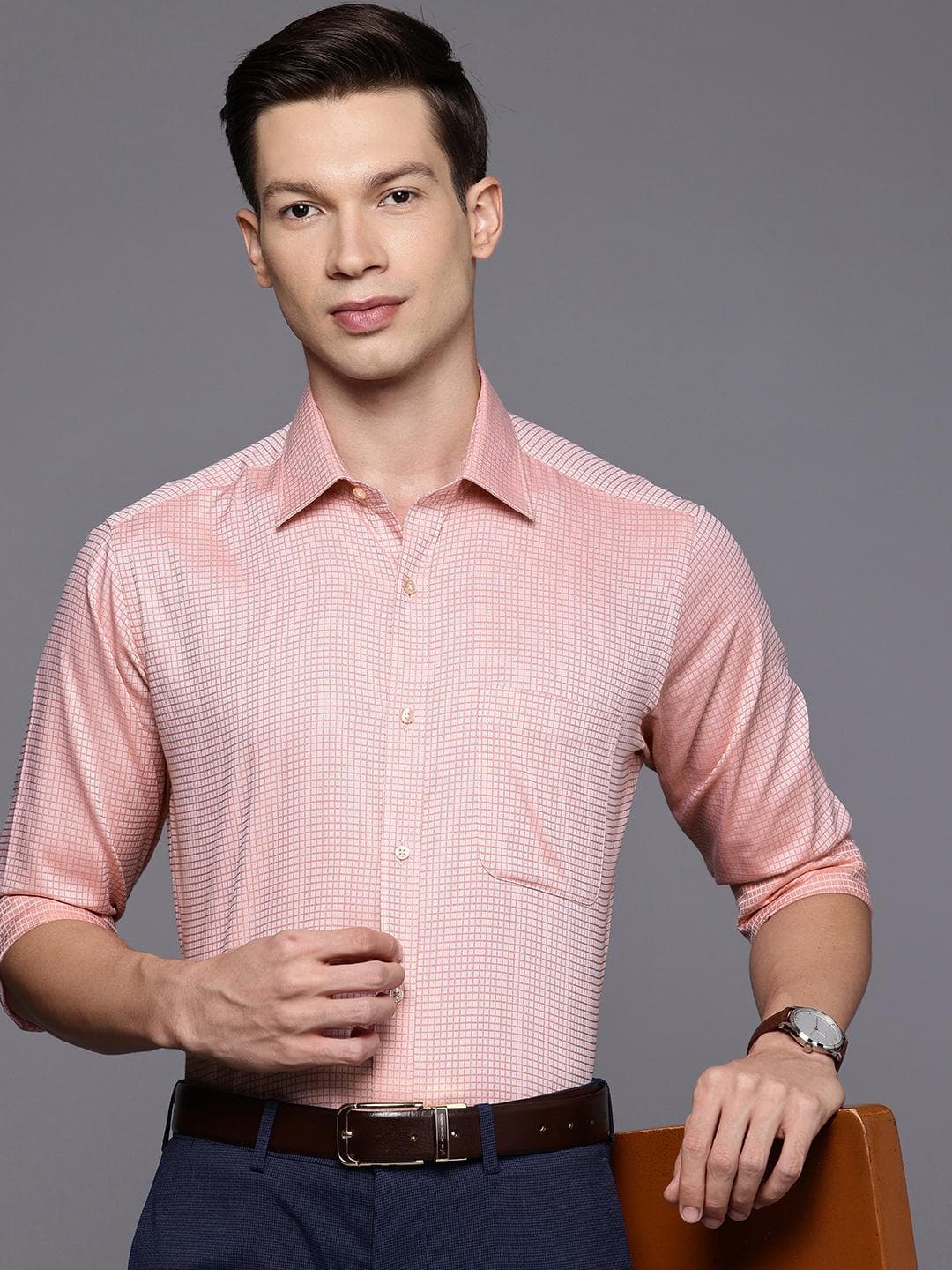 Raymond Slim Fit Self Checked Pure Cotton Formal Shirt