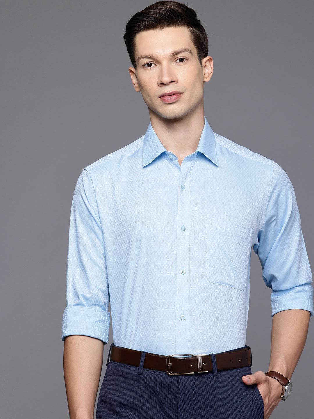 Raymond Slim Fit Geometric Self Designed Pure Cotton Formal Shirt