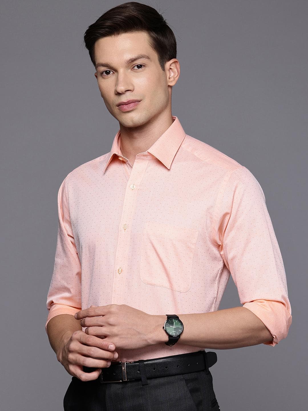 Raymond Slim Fit Self Design Textured Pure Cotton Formal Shirt