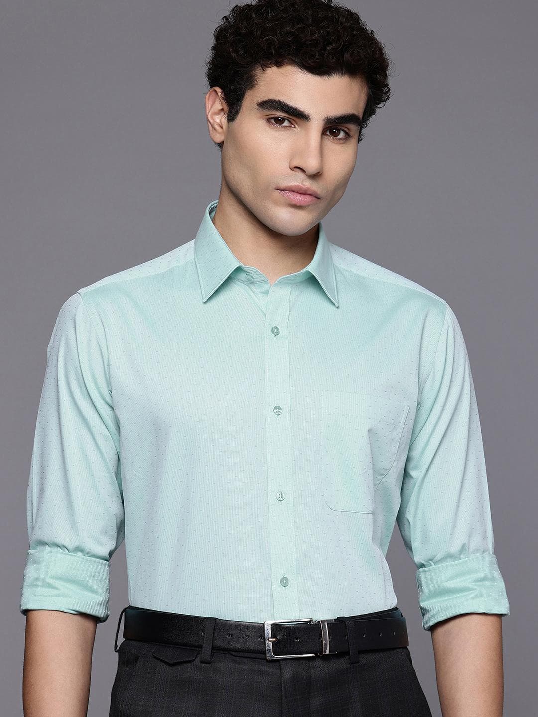 Raymond Slim Fit Textured Self Design Pure Cotton Formal Shirt