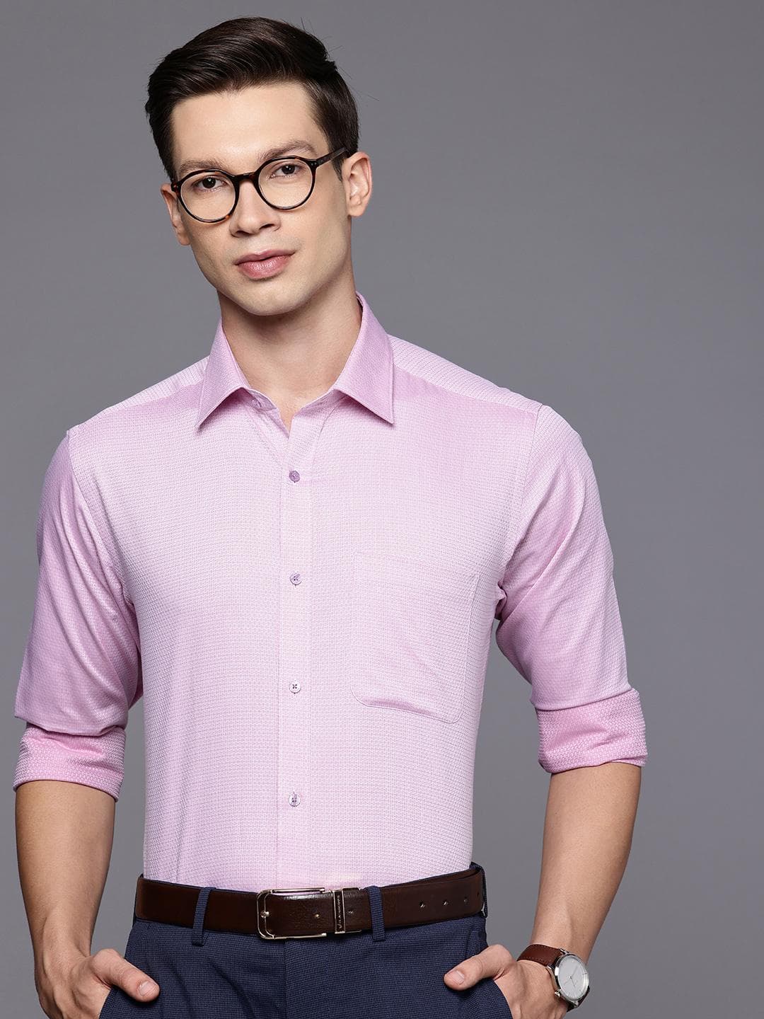 Raymond Slim Fit Textured Self Designed Pure Cotton Formal Shirt