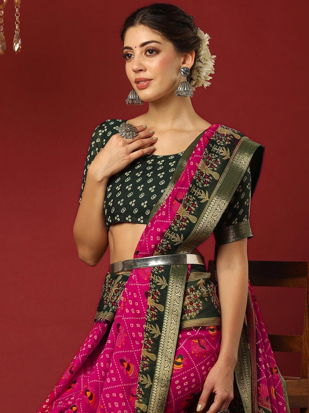 KALINI Bandhani Pure Georgette Bandhani Saree