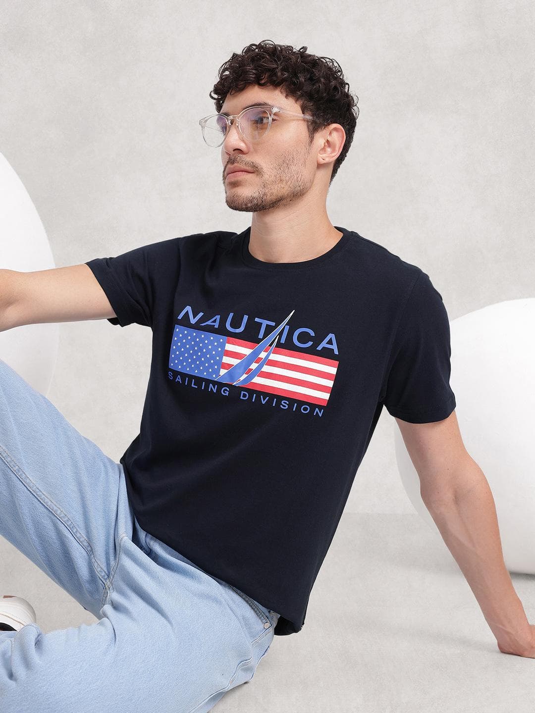 Nautica Brand Logo Printed Pure Cotton T-shirt