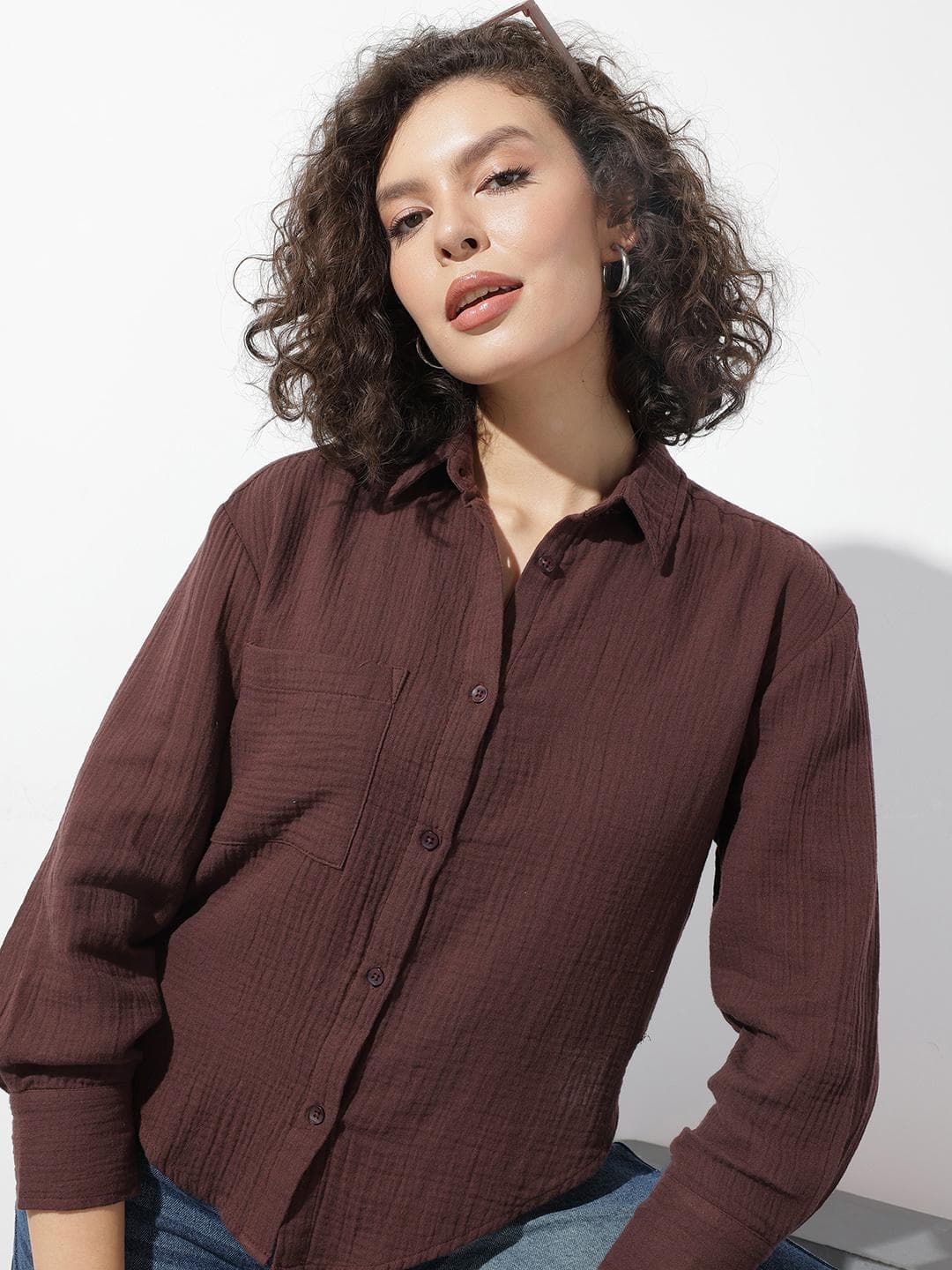 The Roadster Lifestyle Co. Women Textured Oversized Pure Cotton Shirt