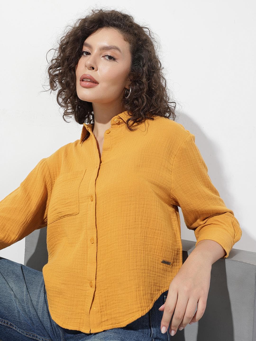 The Roadster Lifestyle Co. Women Textured Oversized Pure Cotton Shirt