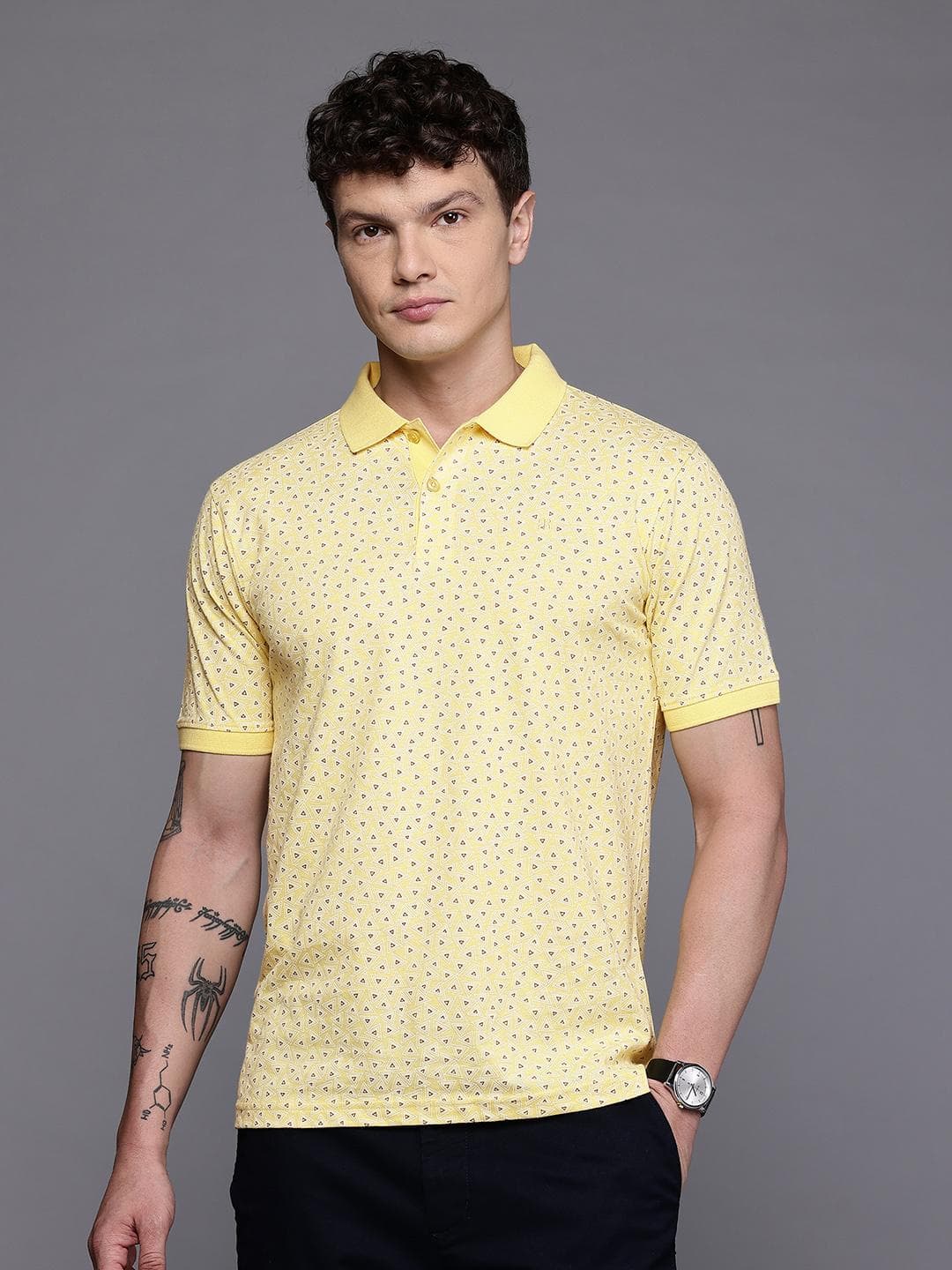 Raymond Geometric Printed Pure Cotton Modern Fit Polo Collar T-shirt