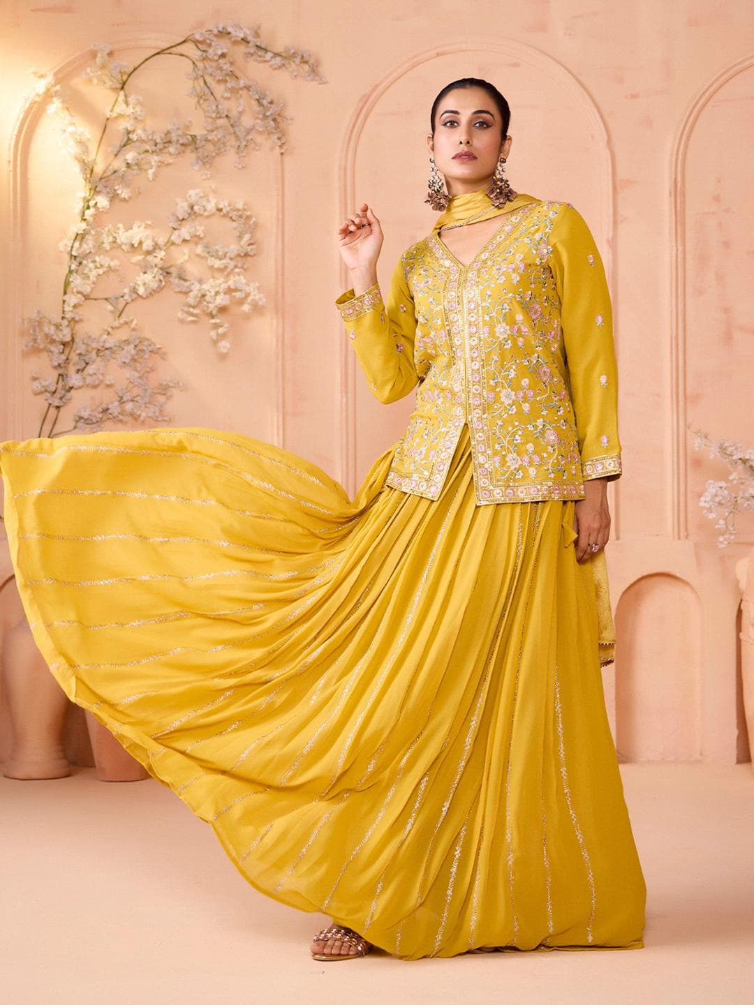 MADHURAM Embroidered Thread Work Ready To Wear Lehenga With Blouse & Dupatta