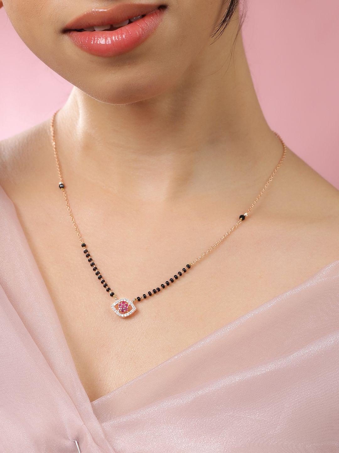 Buy Rubans 18K Gold Plated Ruby Pink & Cubic Zirconia Studded Black Beaded Mangalsutra Chain - - Accessories for Women