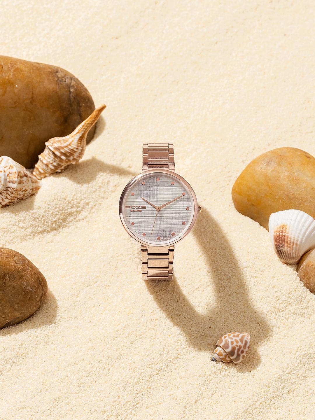 Buy Sonata Poze Women Brass Patterned Dial & Stainless Steel Bracelet Style Straps Analogue Watch - - Accessories for Women