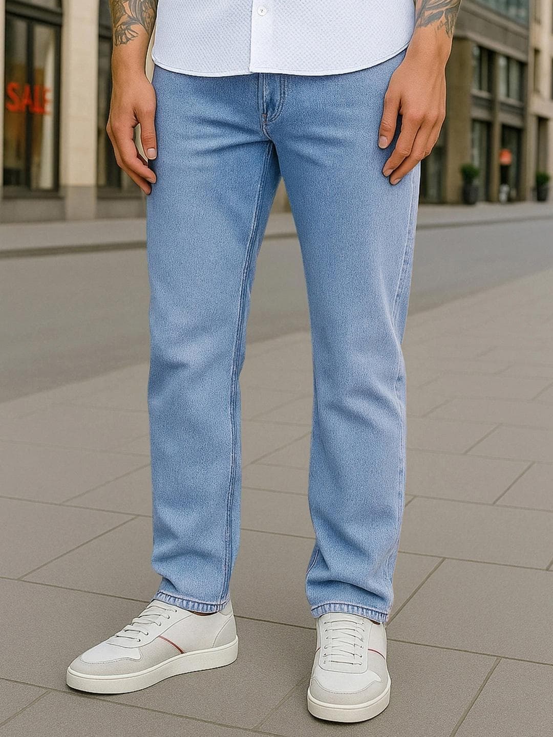 Bewakoof Men Washed Slim Straight Fit Stretchable Mid-Rise Jeans