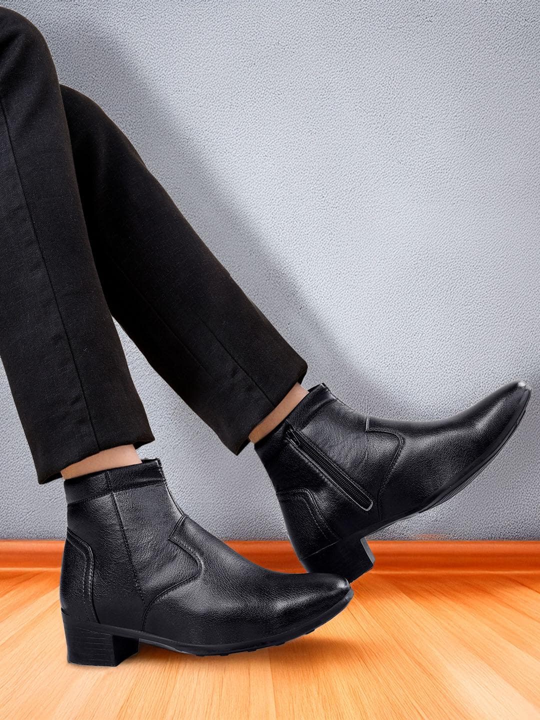 Bxxy Men 2 Inch Heel Height Increasing Formal Slip-on Zipper Boots