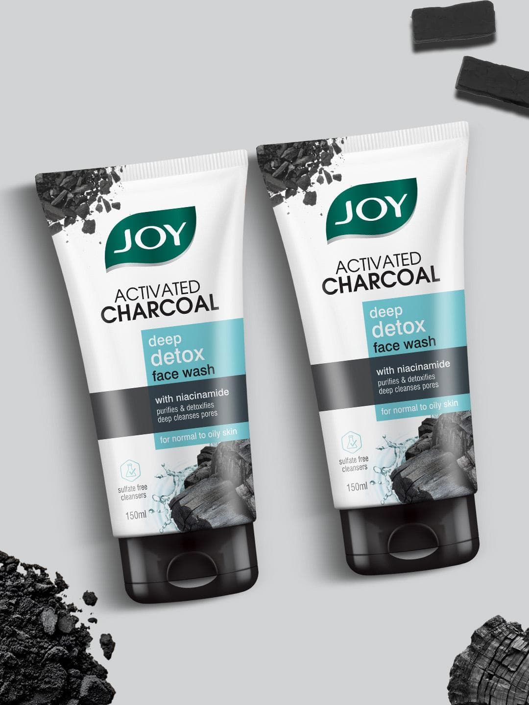 Buy JOY Set Of 2 Set Of 2 Activated Charcoal Face Wash 150 Ml Each - - Personal Care for Unisex