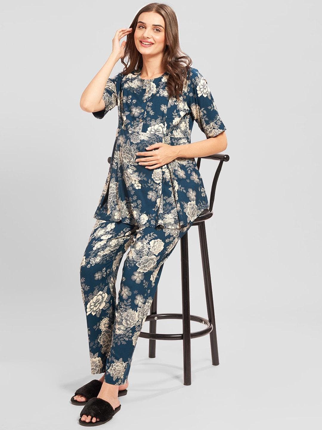Buy AV2 Printed Round Neck Top With Trousers Maternity Co Ords Set - - Apparel for Women