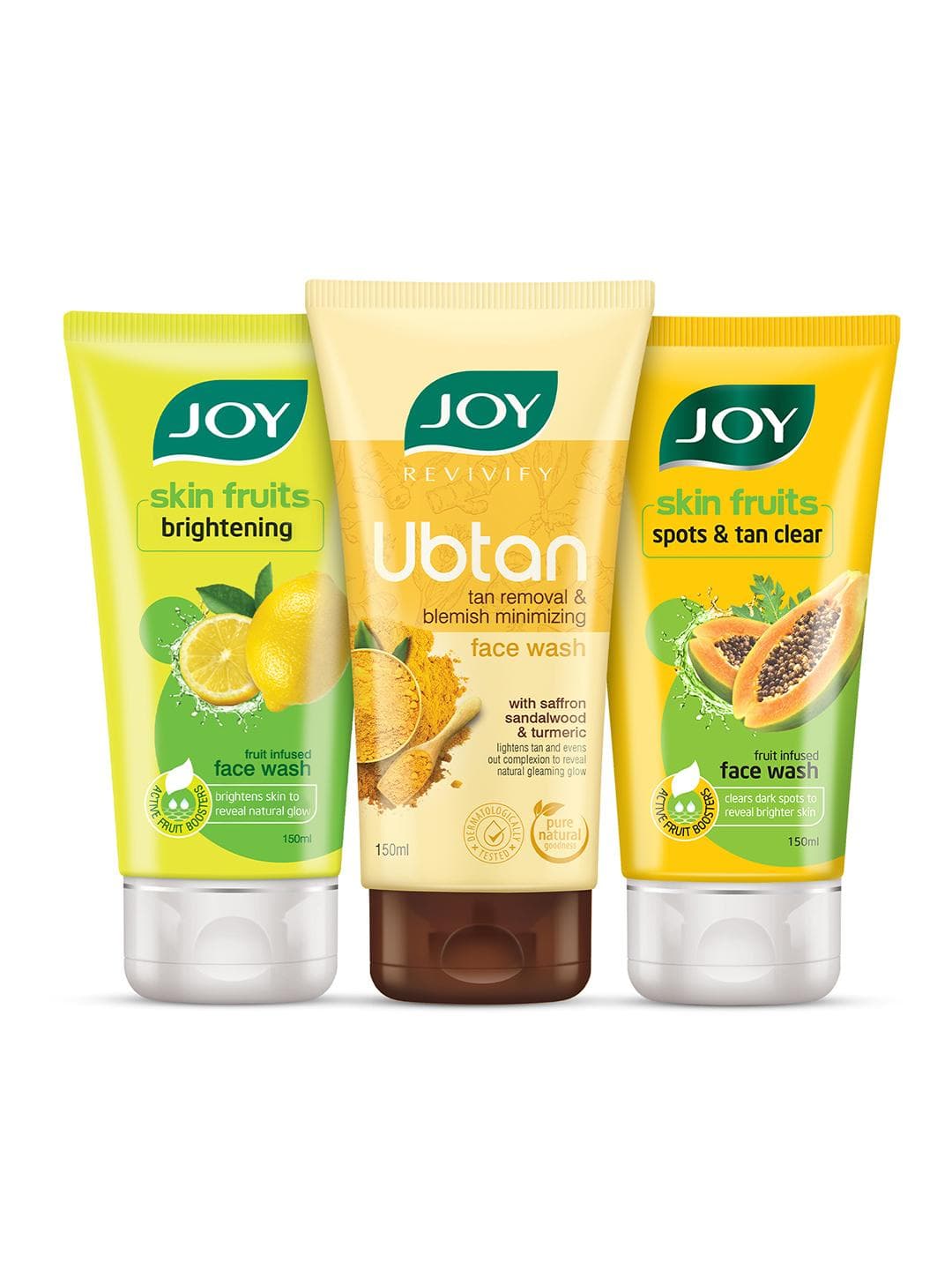 Buy JOY Set Of 3 Lemon, Papaya & Ubtan Tan Removal Face Wash 150 Ml Each - - Personal Care for Unisex