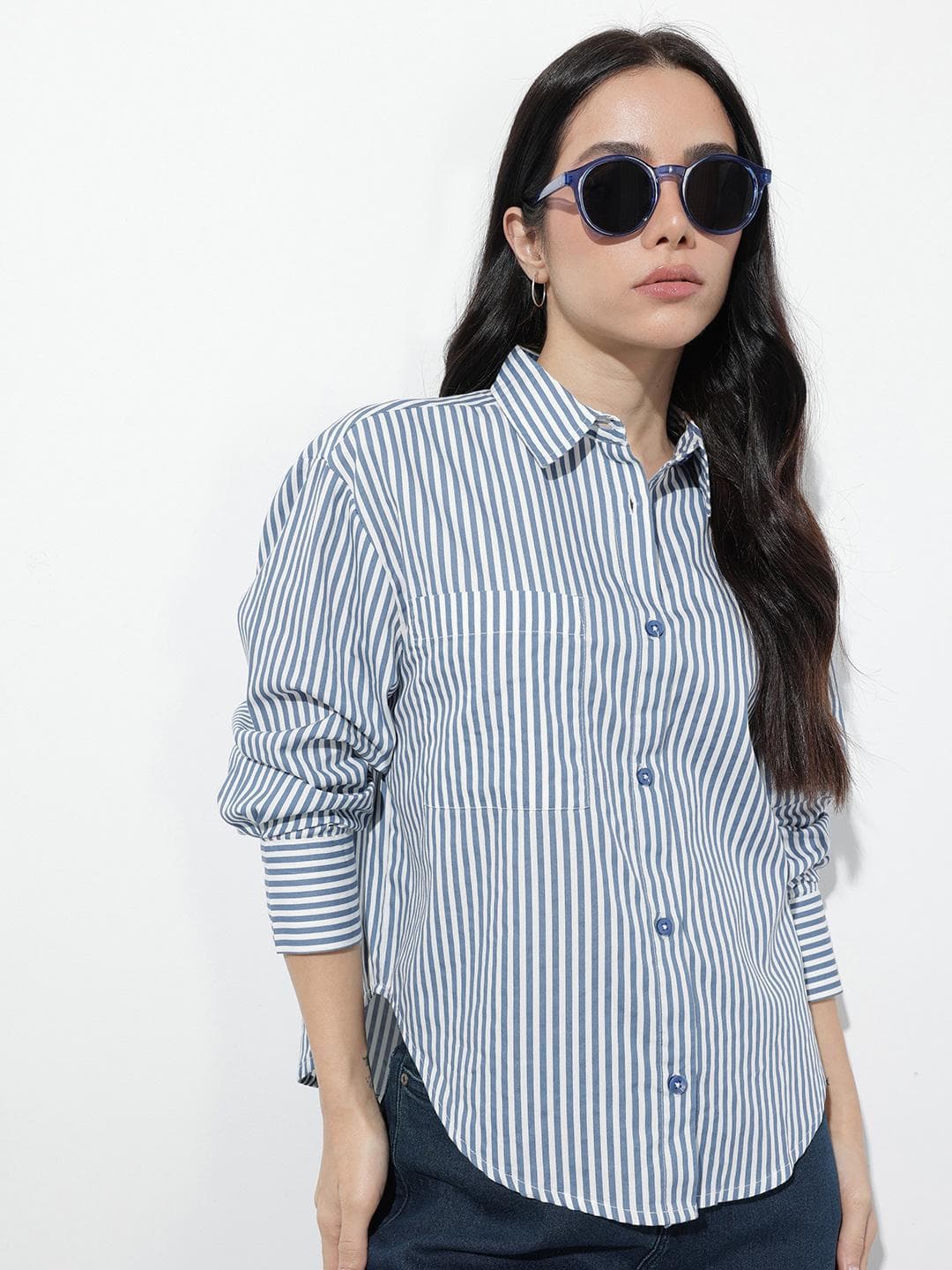 The Roadster Lifestyle Co. Women Striped Oversized Pure Cotton Casual Shirt
